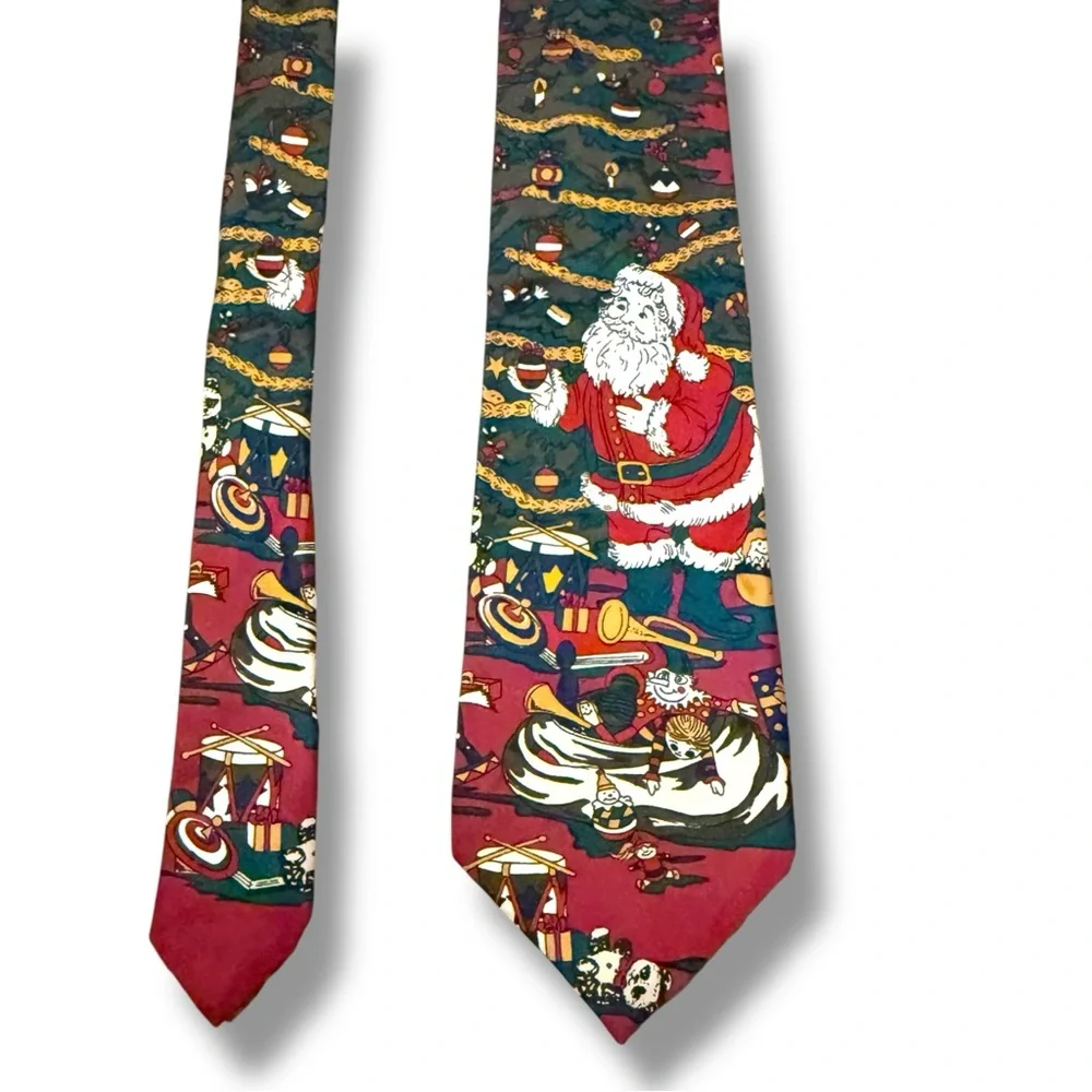 Kuppenheimer Red‎ Silk Christmas Tie Santa Tree Print Men’s Holiday Necktie